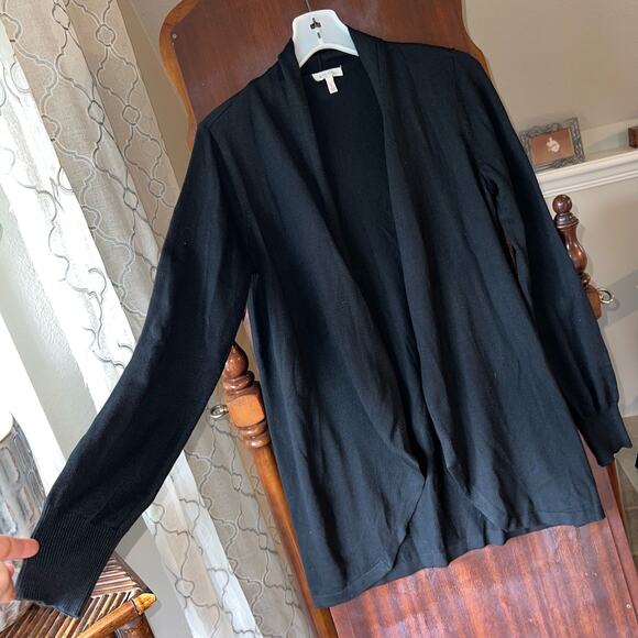 EUC Ella Moss Knit Cardigan Sweater Black Womens Sz Small Long Open Front - Picture 6 of 9